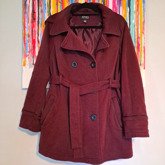 Jones New York Jackets & Blazers - Adorable Jones NY burgundy knit double breasted pea coat, 1X